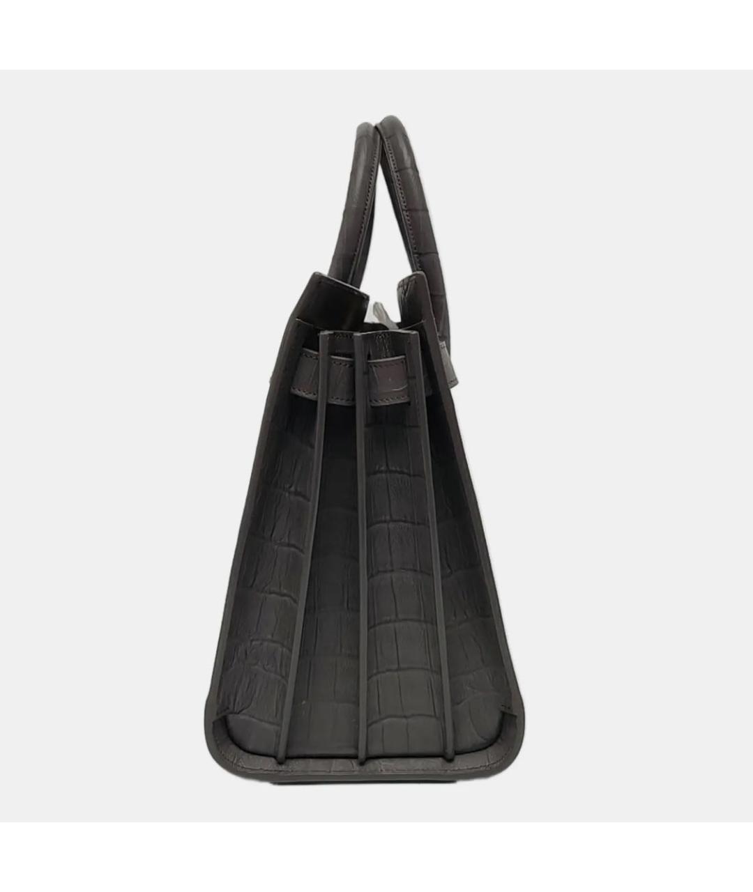 SAINT LAURENT Антрацитовая кожаная сумка тоут, фото 2