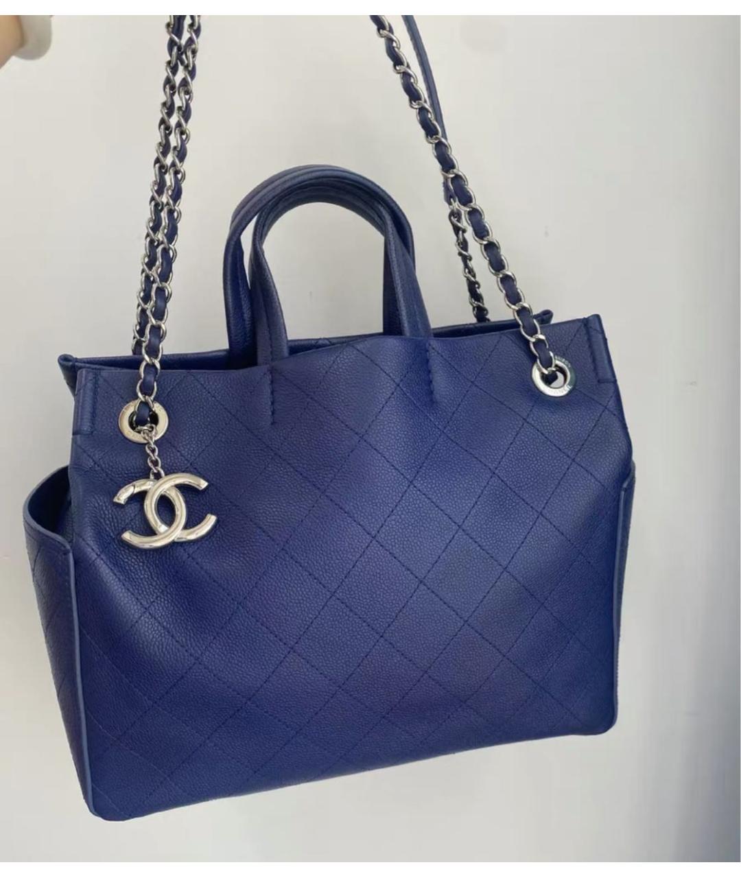 CHANEL Синяя кожаная сумка тоут, фото 5