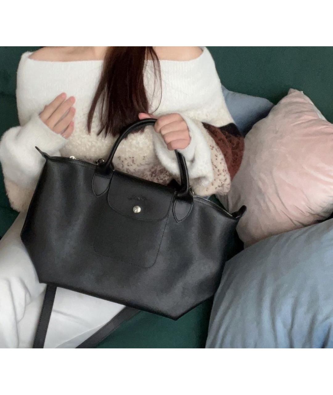 LONGCHAMP Черная кожаная сумка с короткими ручками, фото 8