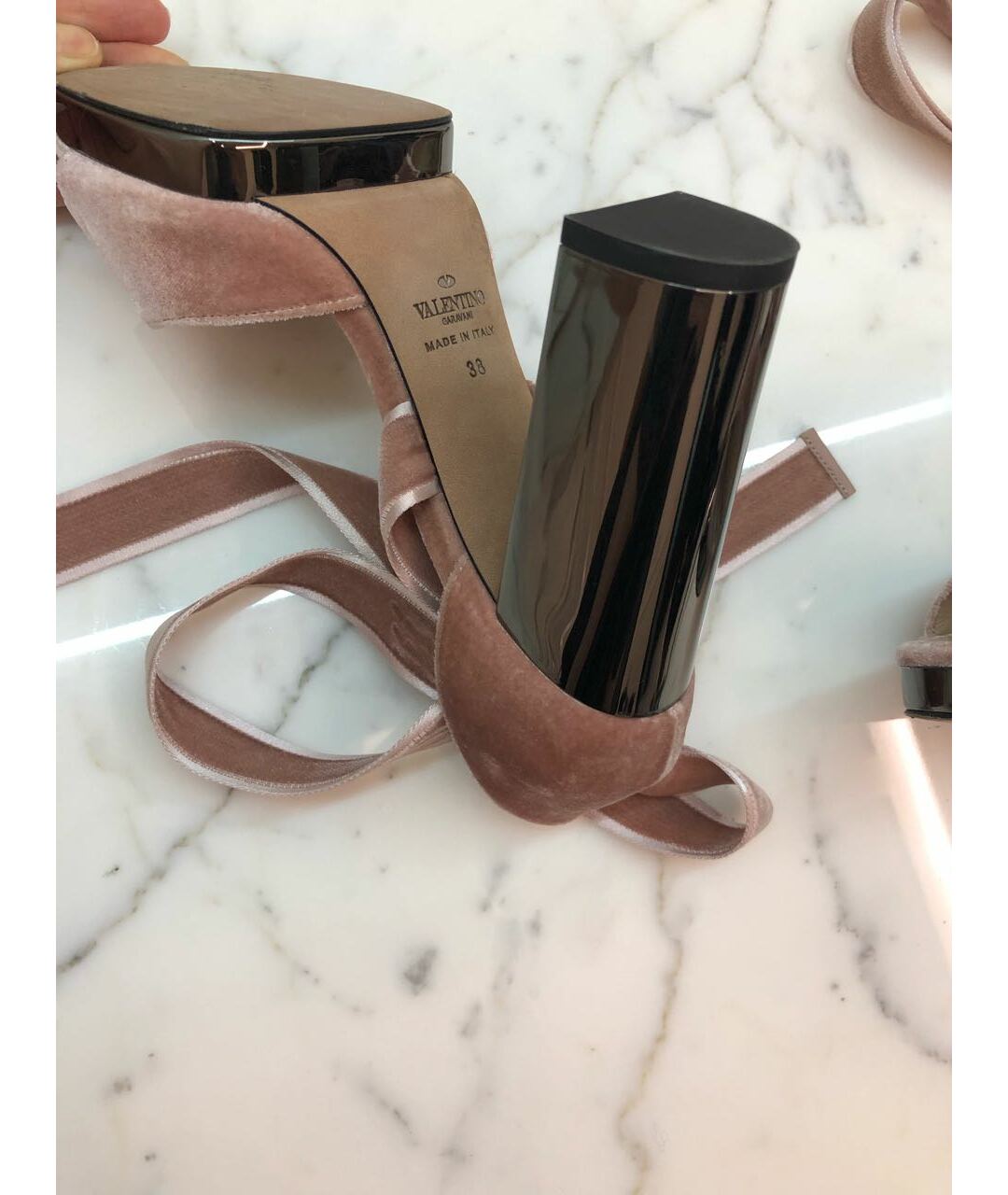 VALENTINO Розовые бархатные босоножки, фото 3