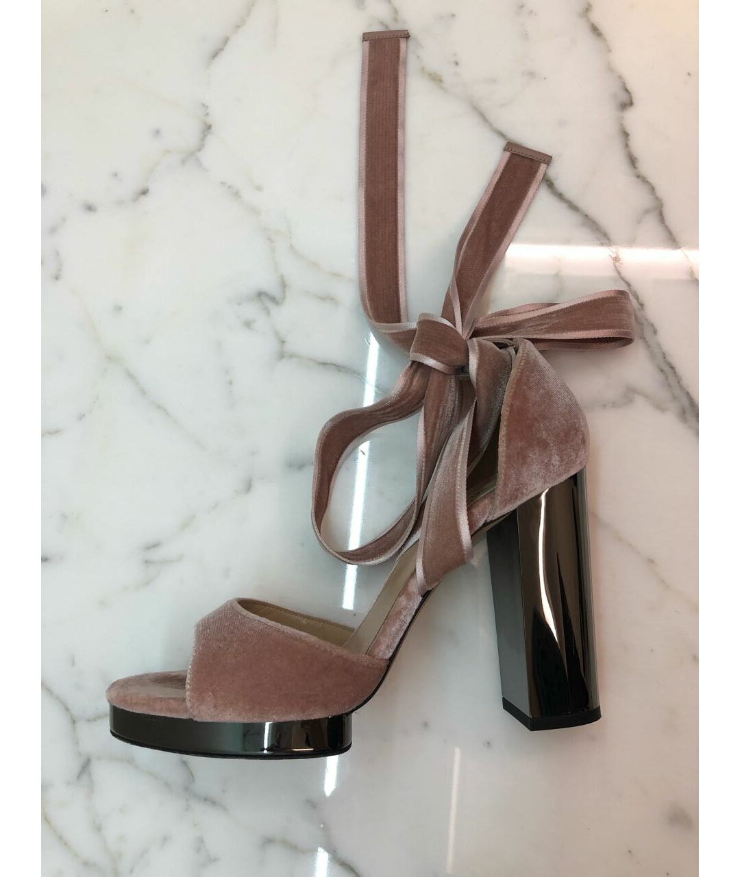 VALENTINO Розовые бархатные босоножки, фото 2