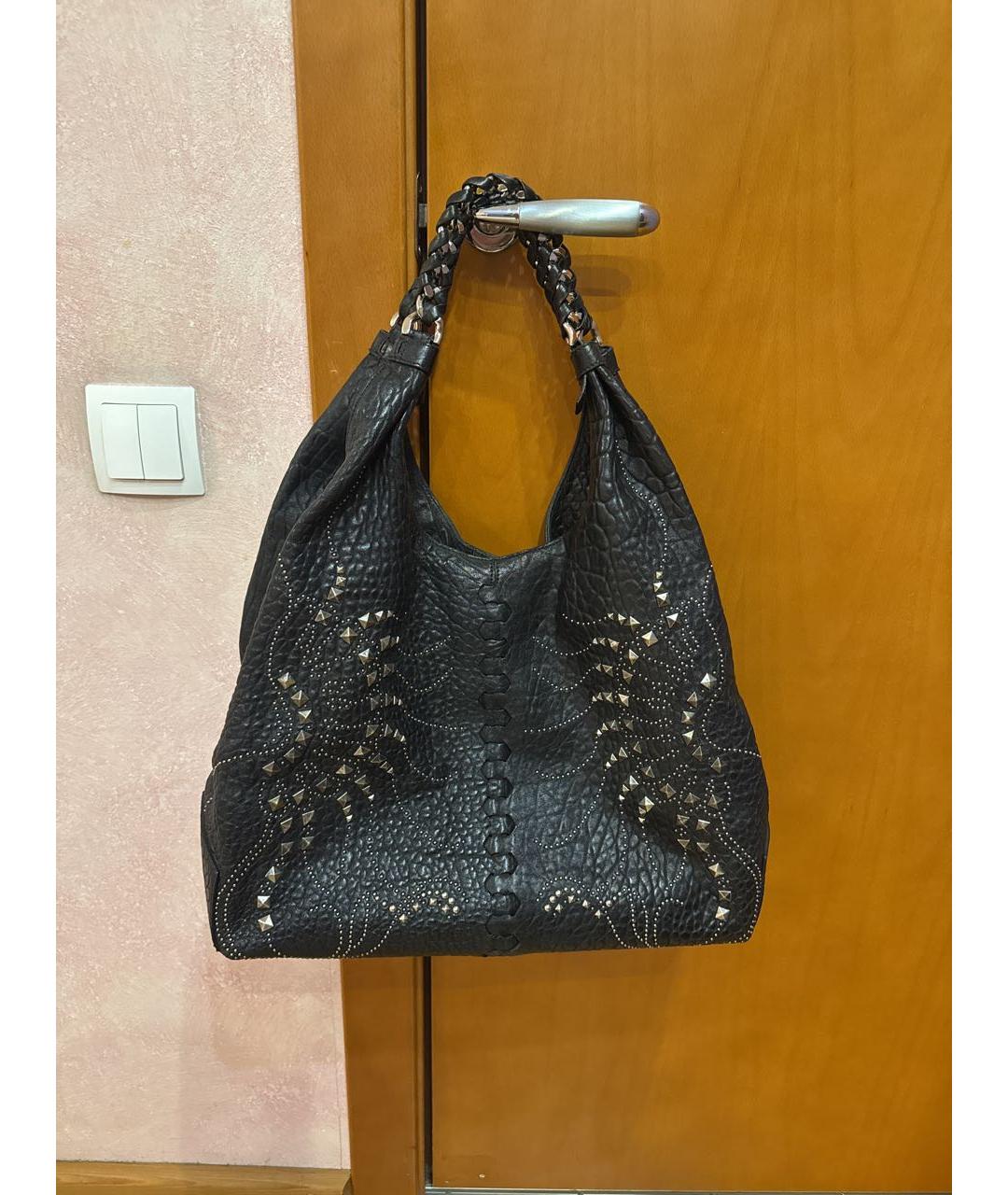 ROBERTO CAVALLI Черная кожаная сумка с короткими ручками, фото 3