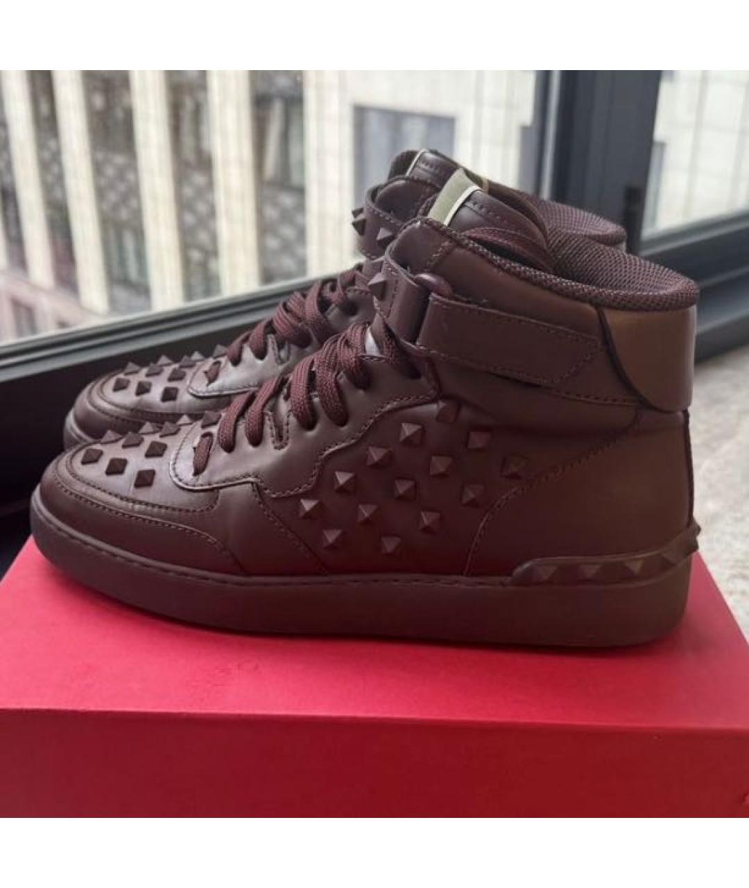 VALENTINO Бордовые кожаные кеды, фото 6