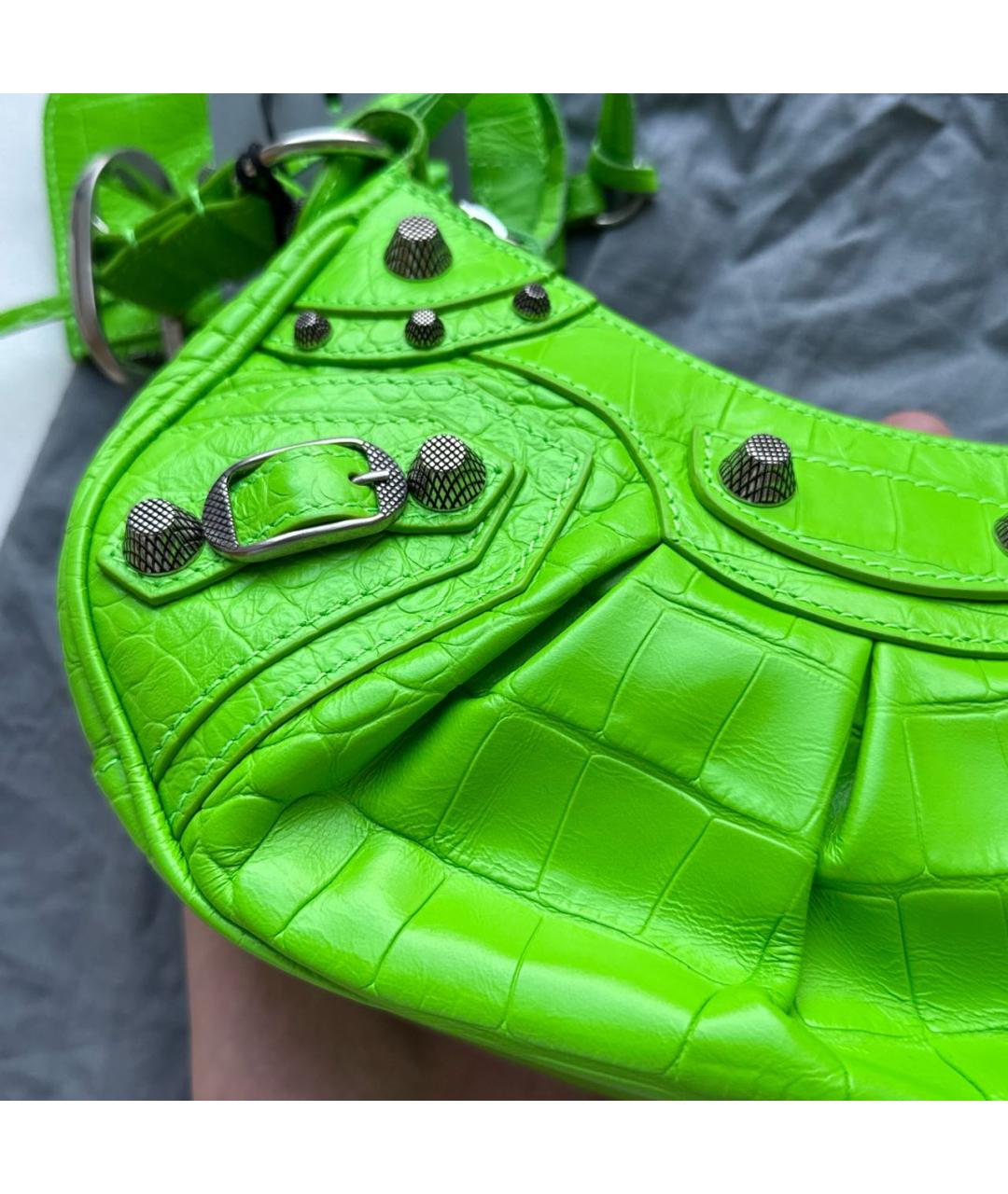 BALENCIAGA Салатовая кожаная сумка с короткими ручками, фото 6