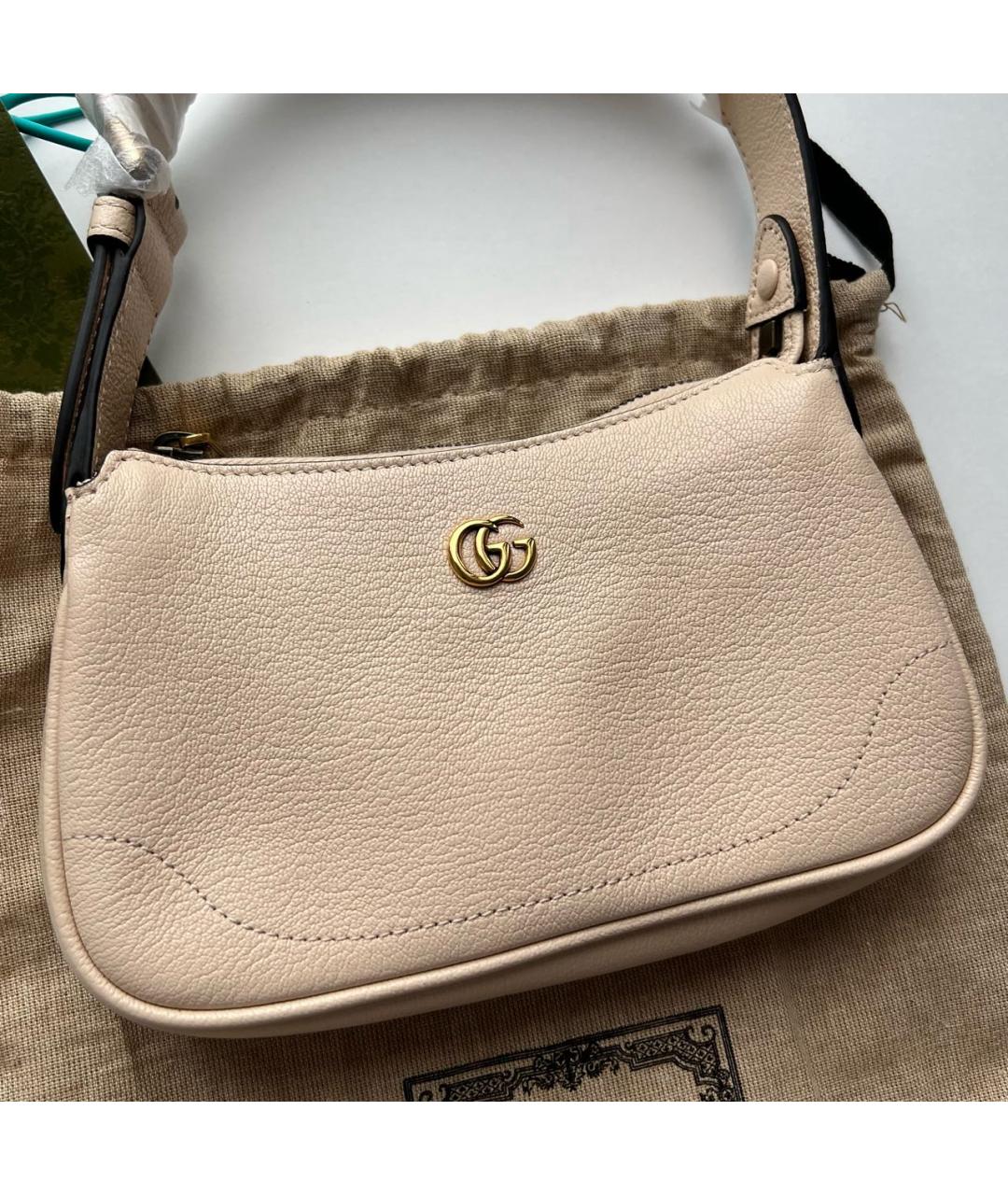 GUCCI Бежевая кожаная сумка с короткими ручками, фото 3