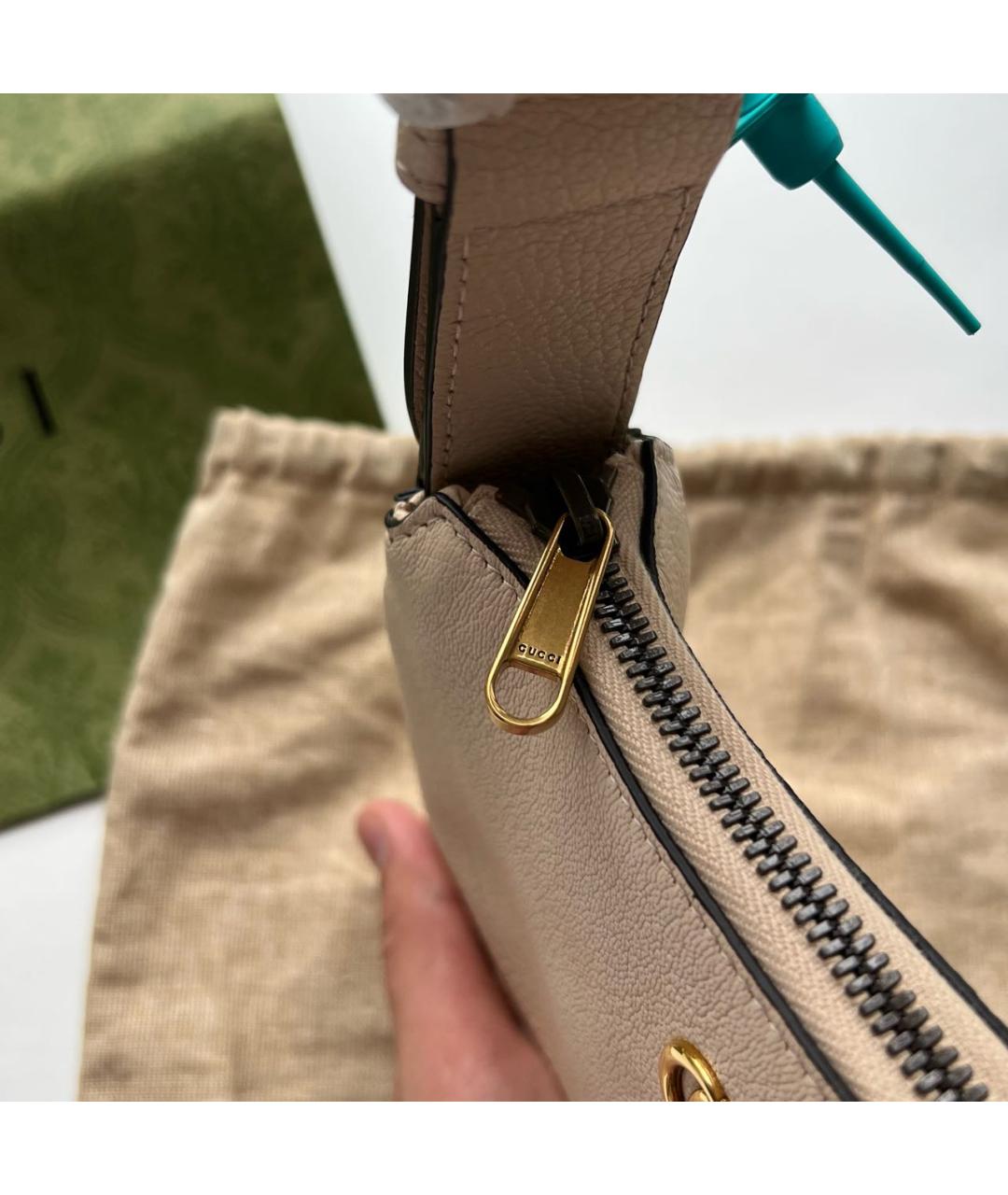 GUCCI Бежевая кожаная сумка с короткими ручками, фото 8