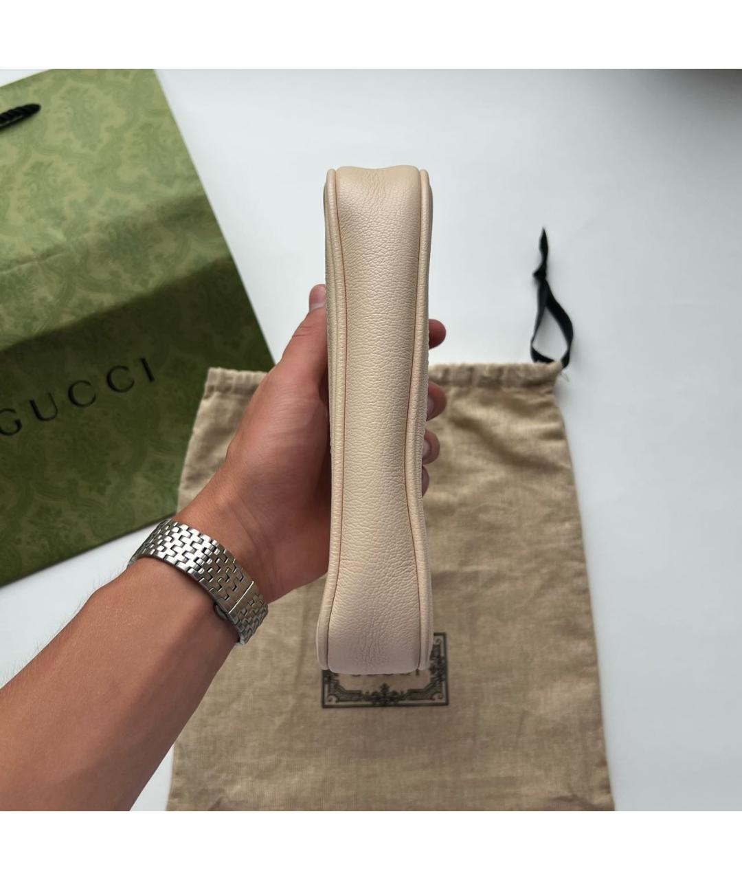 GUCCI Бежевая кожаная сумка с короткими ручками, фото 5