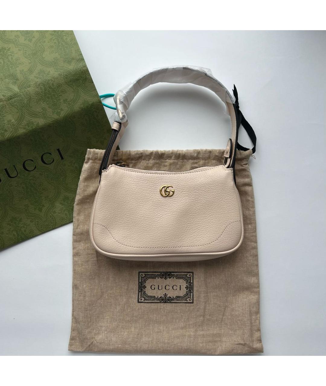 GUCCI Бежевая кожаная сумка с короткими ручками, фото 2