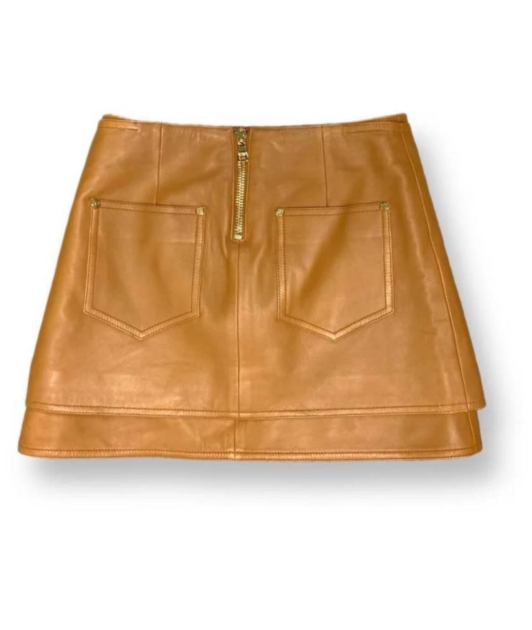 BALMAIN Коричневая кожаная юбка мини, фото 2