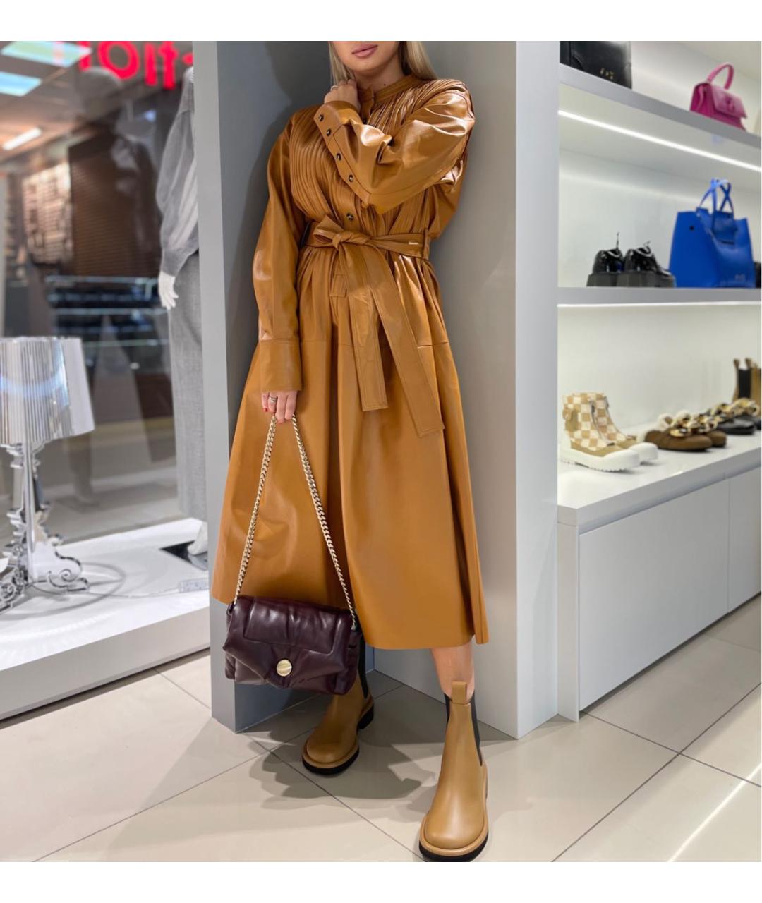PROENZA SCHOULER Горчичное кожаное повседневное платье, фото 5