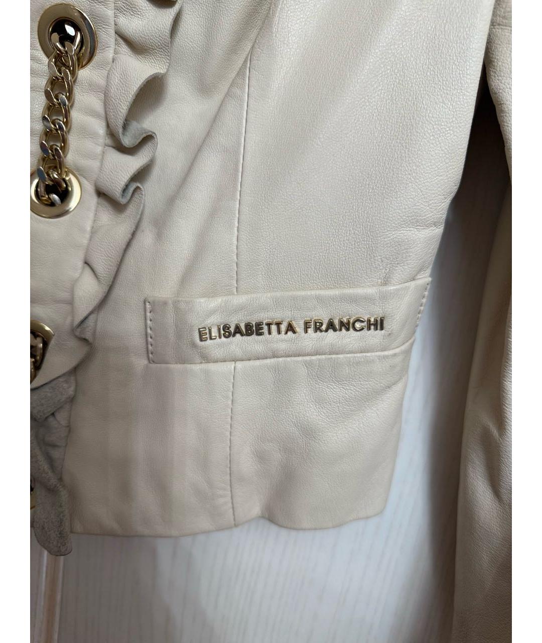 ELISABETTA FRANCHI Бежевая кожаная куртка, фото 4
