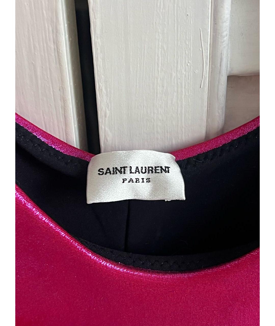 SAINT LAURENT Фуксия полиэстеровая майка, фото 3