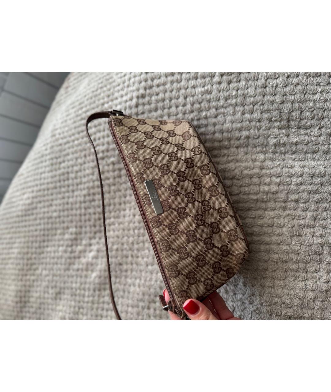GUCCI Бежевая жаккардовая сумка с короткими ручками, фото 2