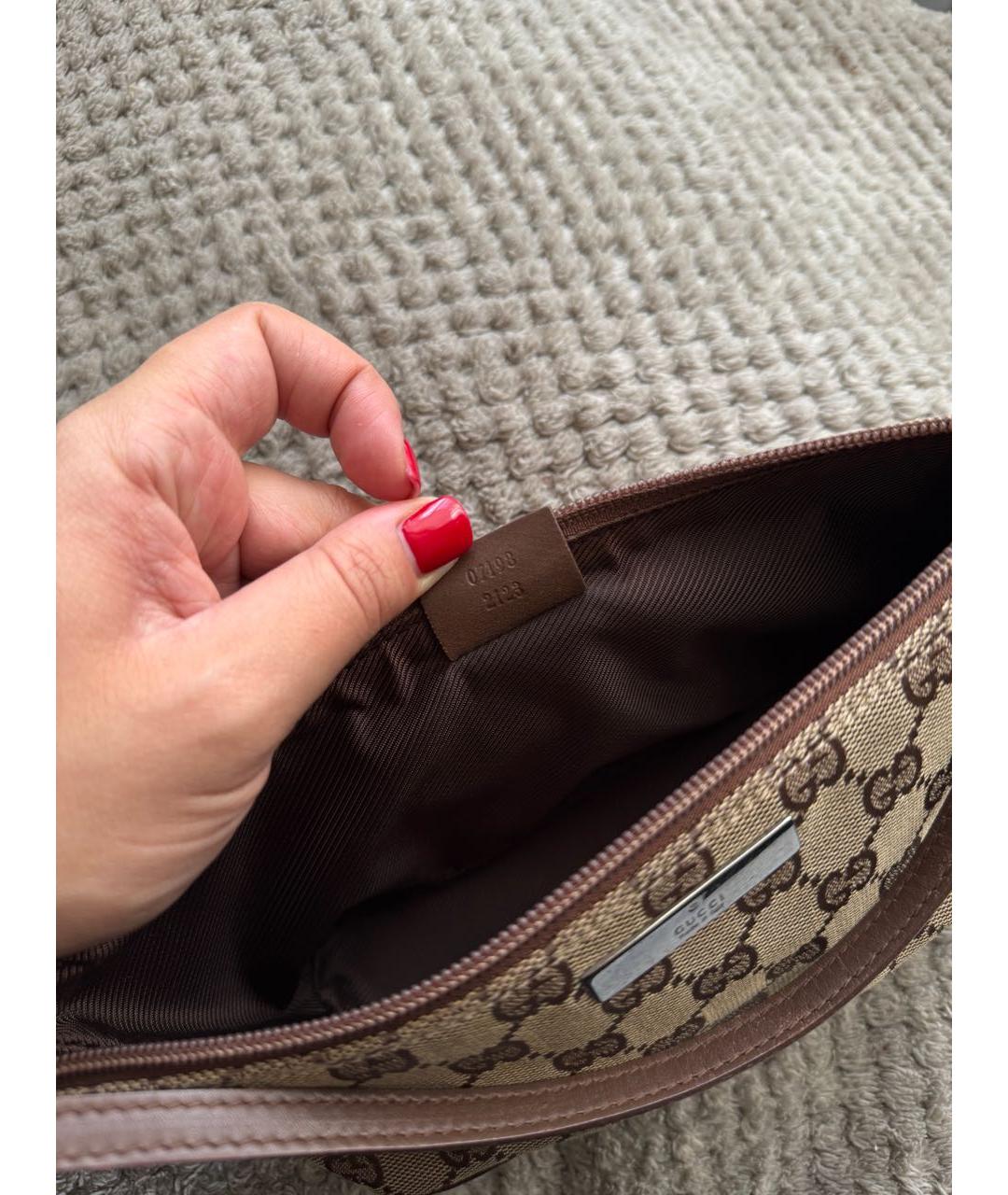 GUCCI Бежевая жаккардовая сумка с короткими ручками, фото 6