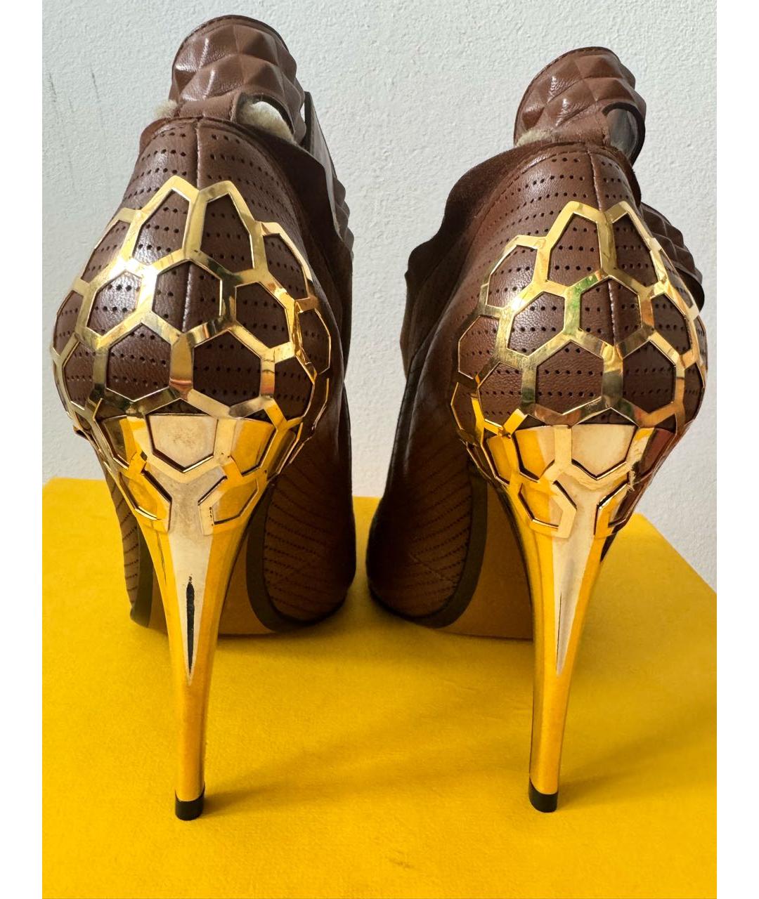 FENDI Коричневые кожаные ботильоны, фото 4