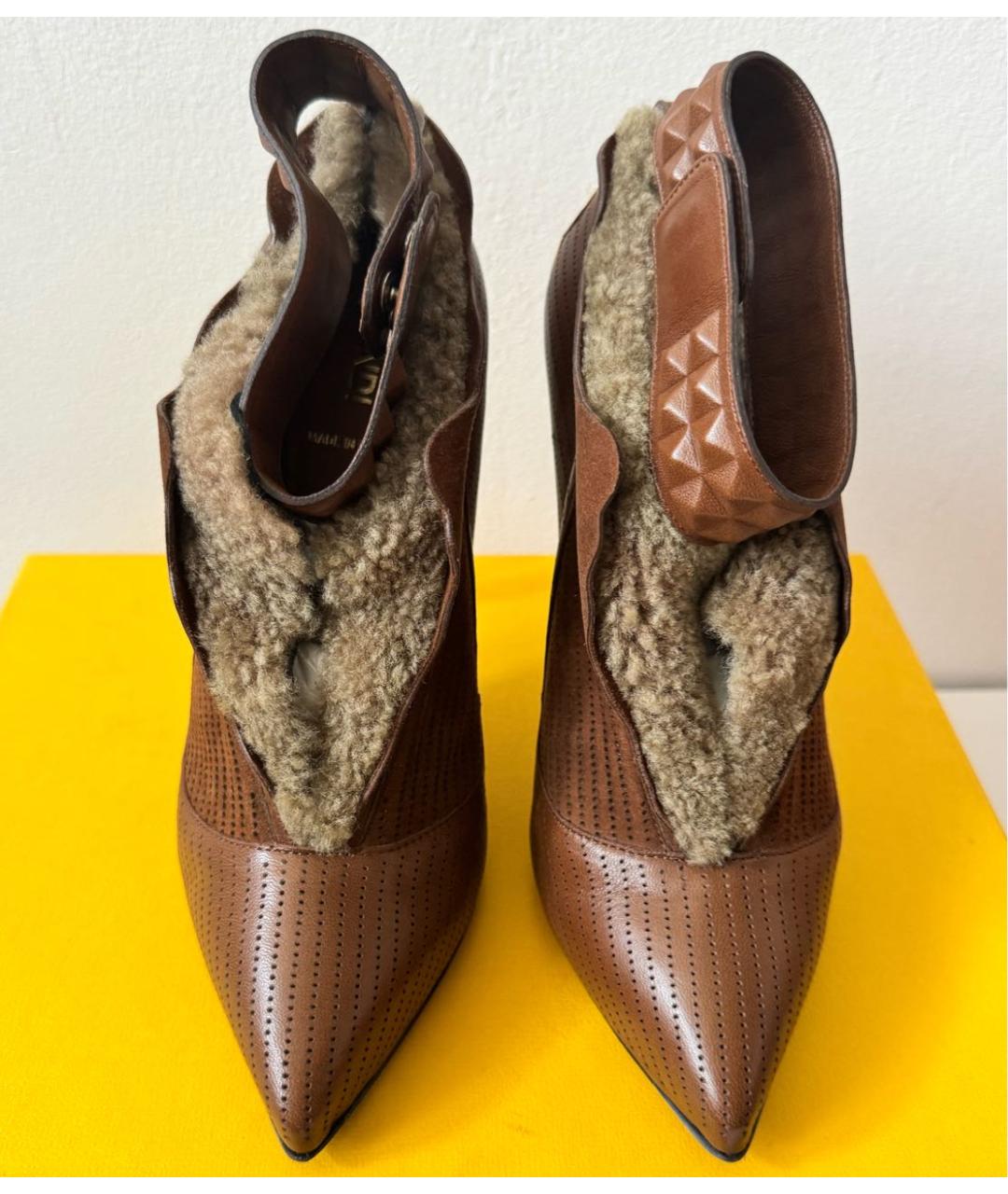 FENDI Коричневые кожаные ботильоны, фото 2
