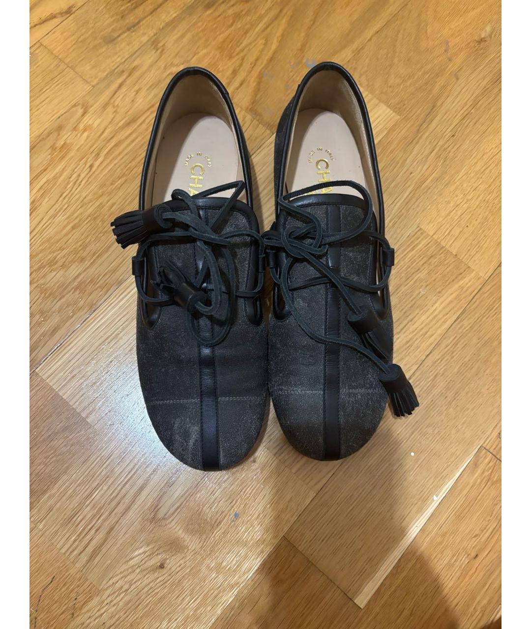 CHANEL Антрацитовые кожаные лоферы, фото 2