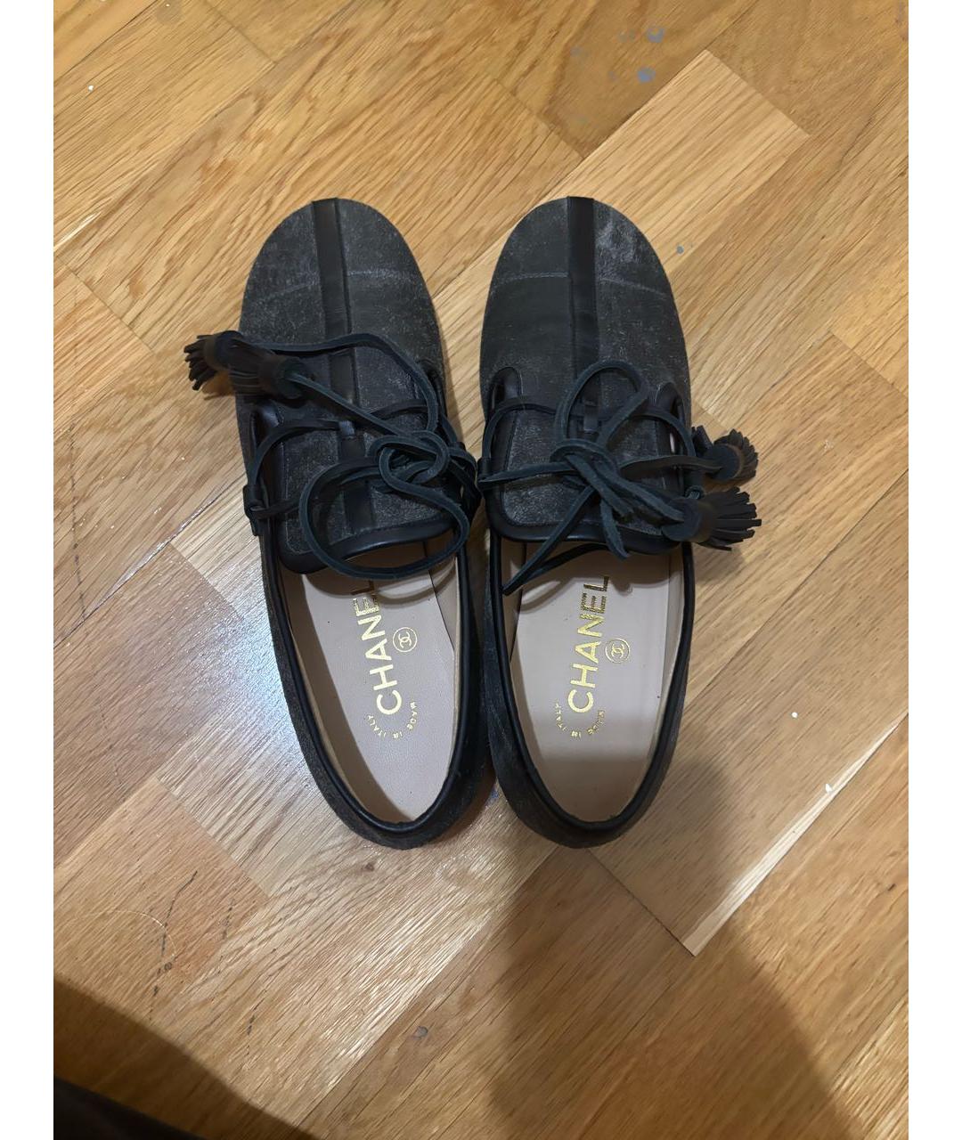 CHANEL Антрацитовые кожаные лоферы, фото 3