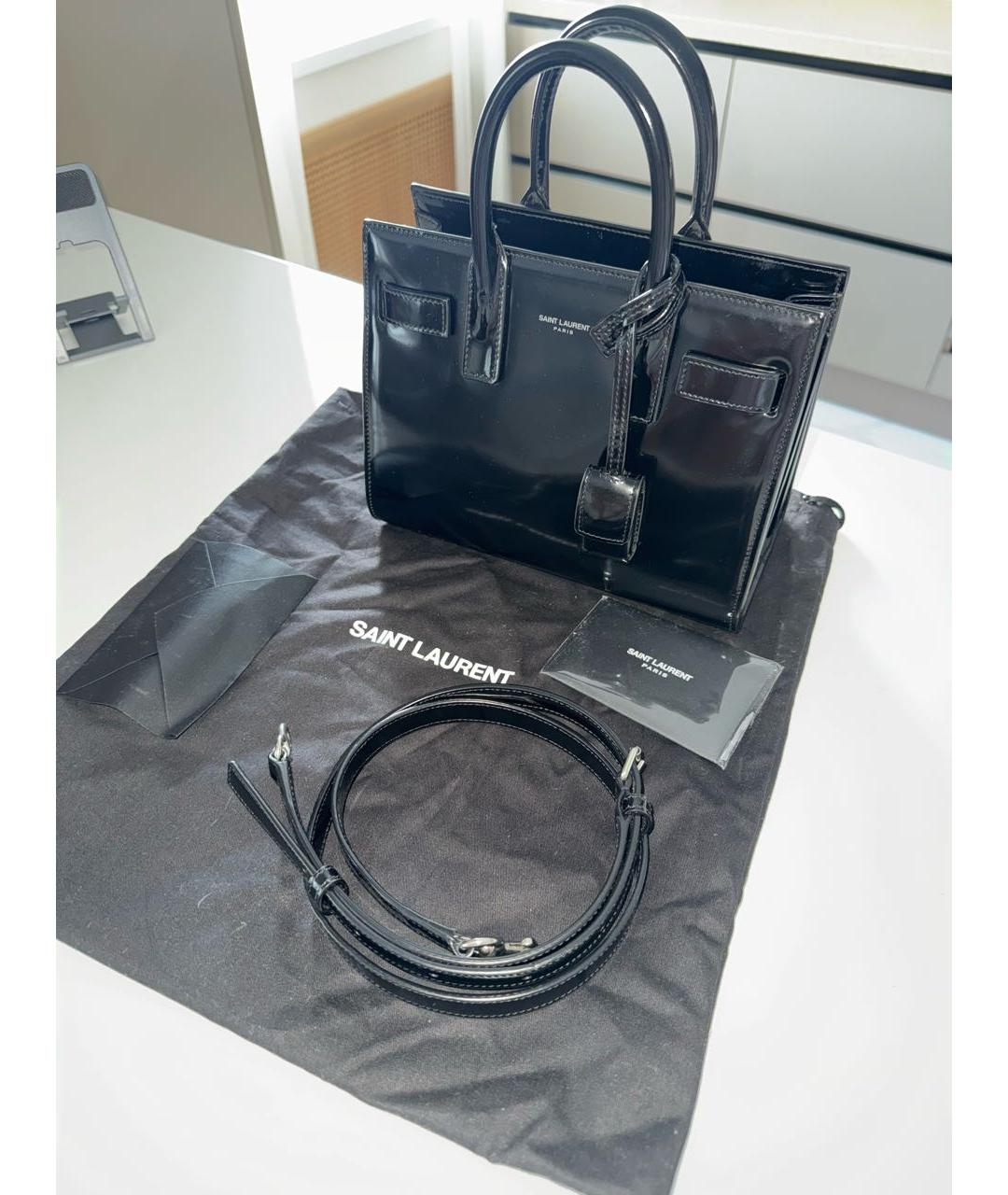 SAINT LAURENT Черная сумка тоут из лакированной кожи, фото 2