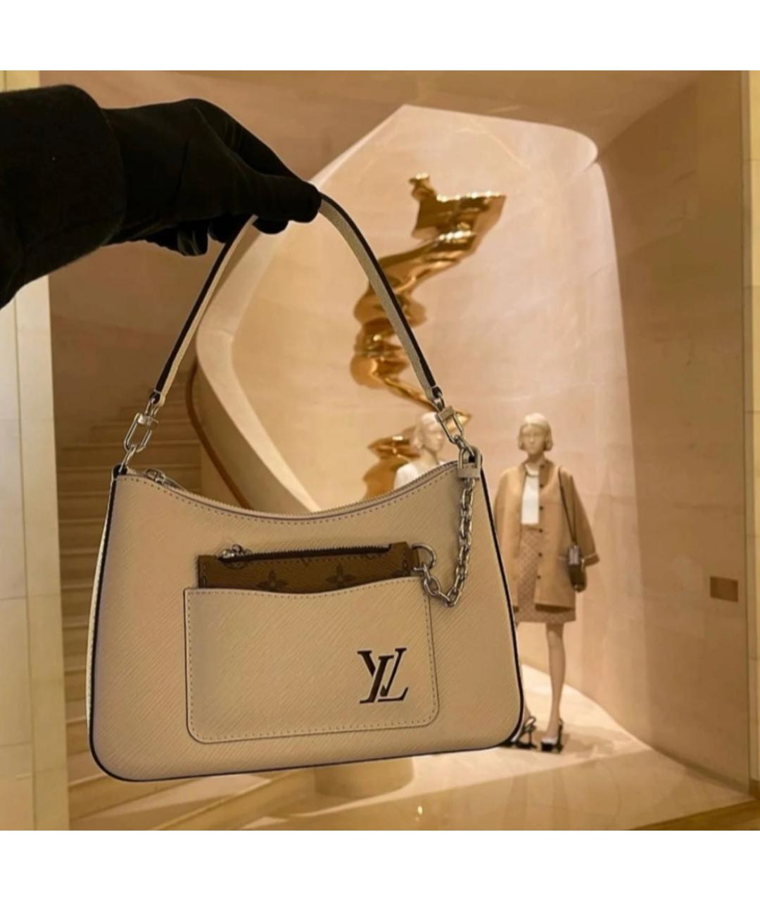 LOUIS VUITTON Бежевая кожаная сумка с короткими ручками, фото 7