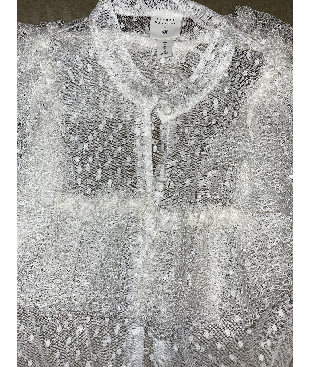 SANDRA MANSOUR Белая сетчатая рубашка, фото 4