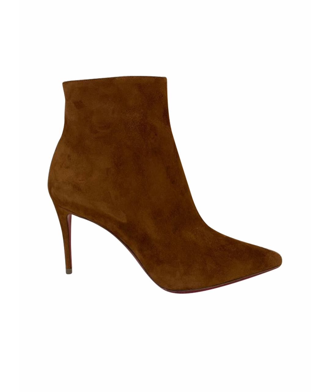 CHRISTIAN LOUBOUTIN Коричневые замшевые ботильоны, фото 1