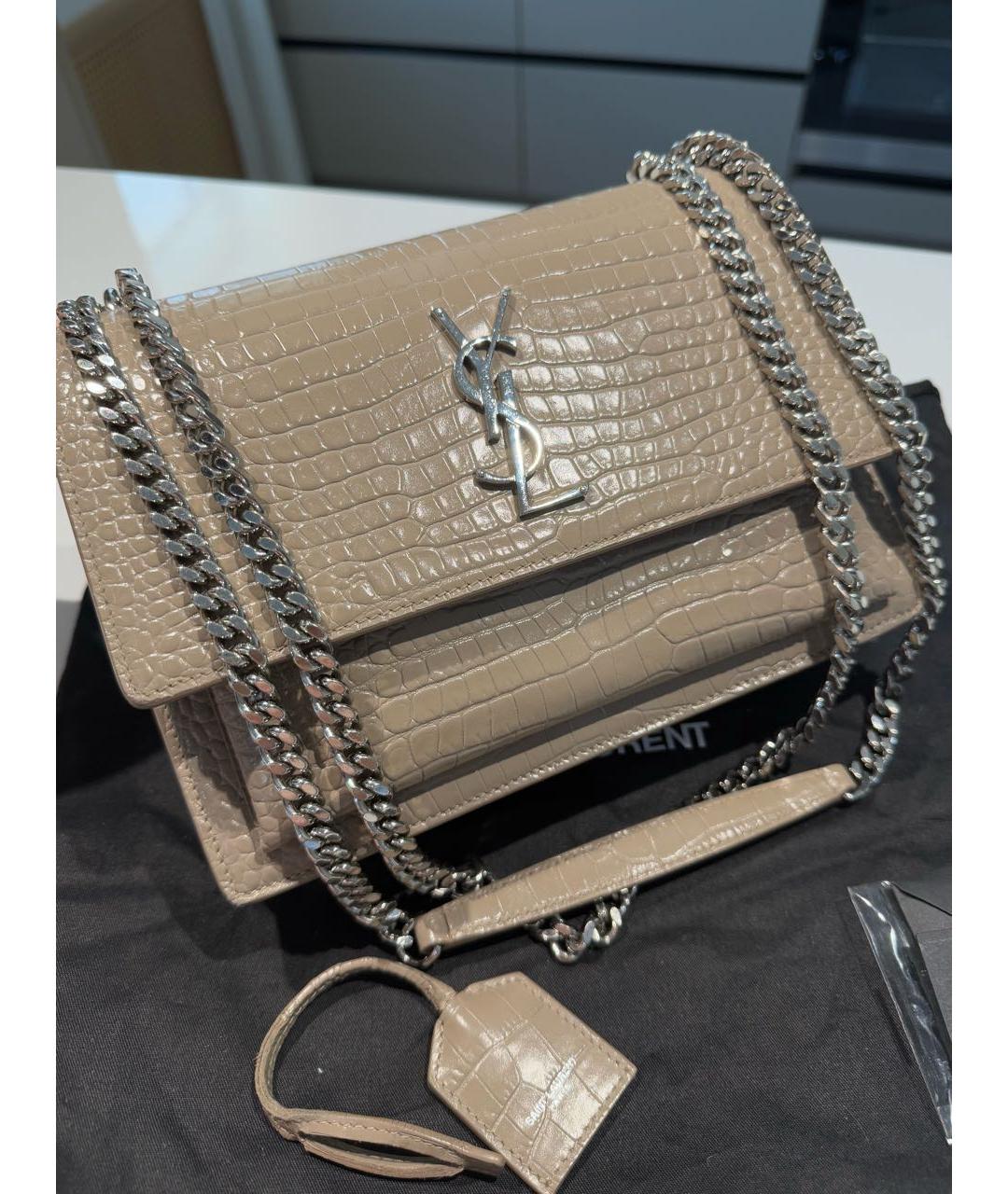 SAINT LAURENT Бежевая кожаная сумка через плечо, фото 2
