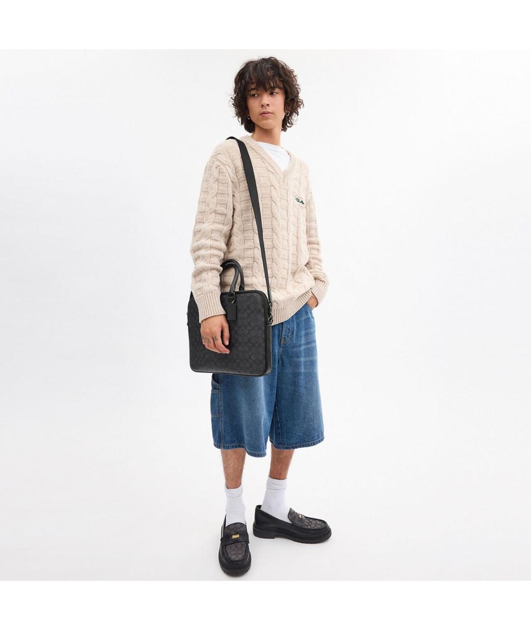 COACH Черный кожаный портфель, фото 6