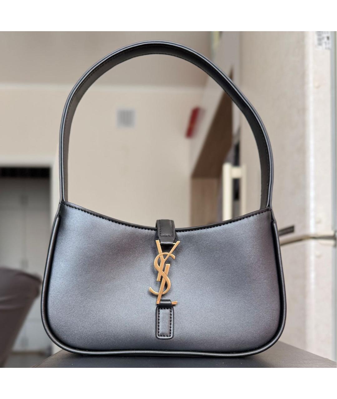 SAINT LAURENT Черная кожаная сумка с короткими ручками, фото 5