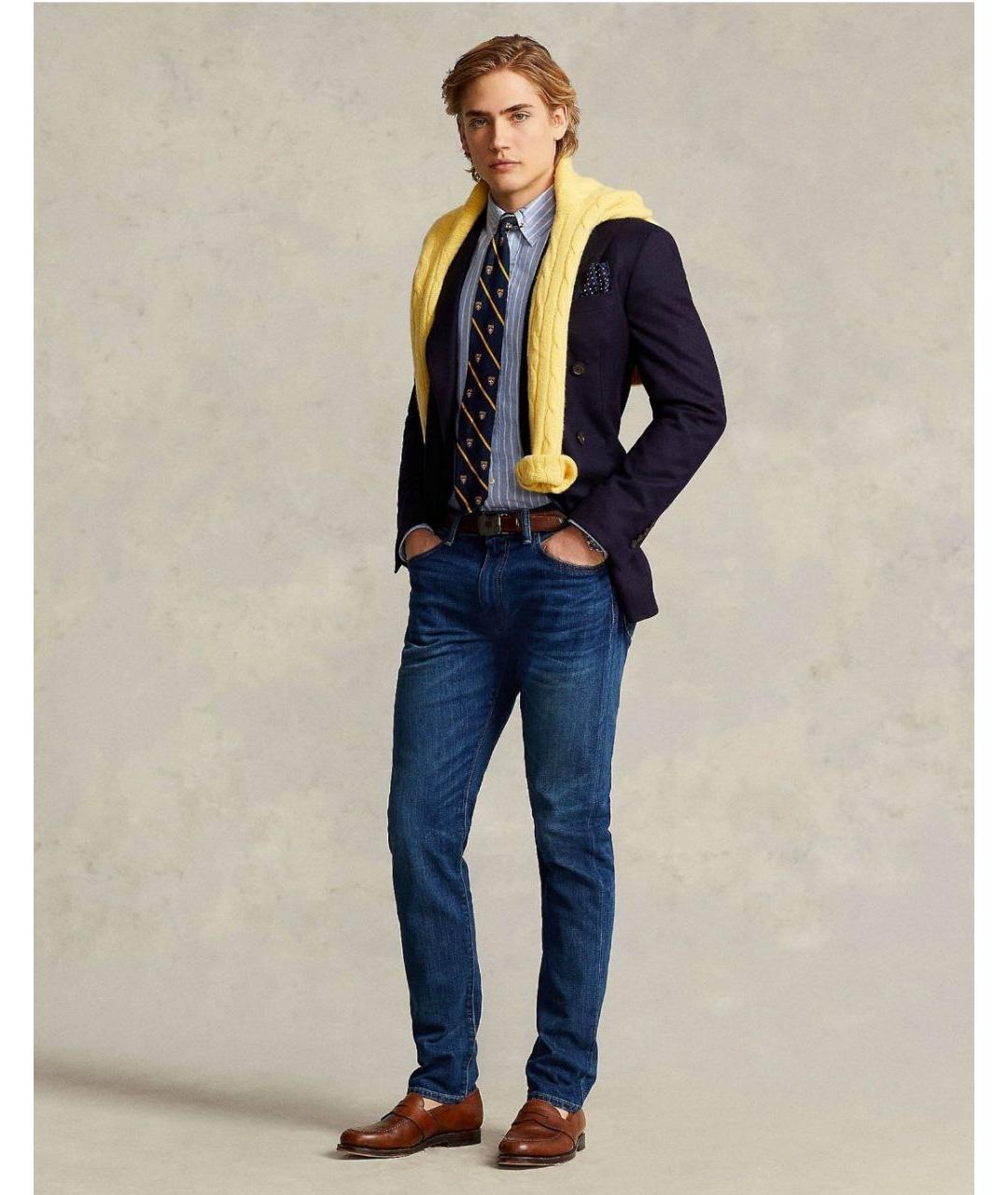 POLO RALPH LAUREN Синие хлопковые прямые джинсы, фото 2