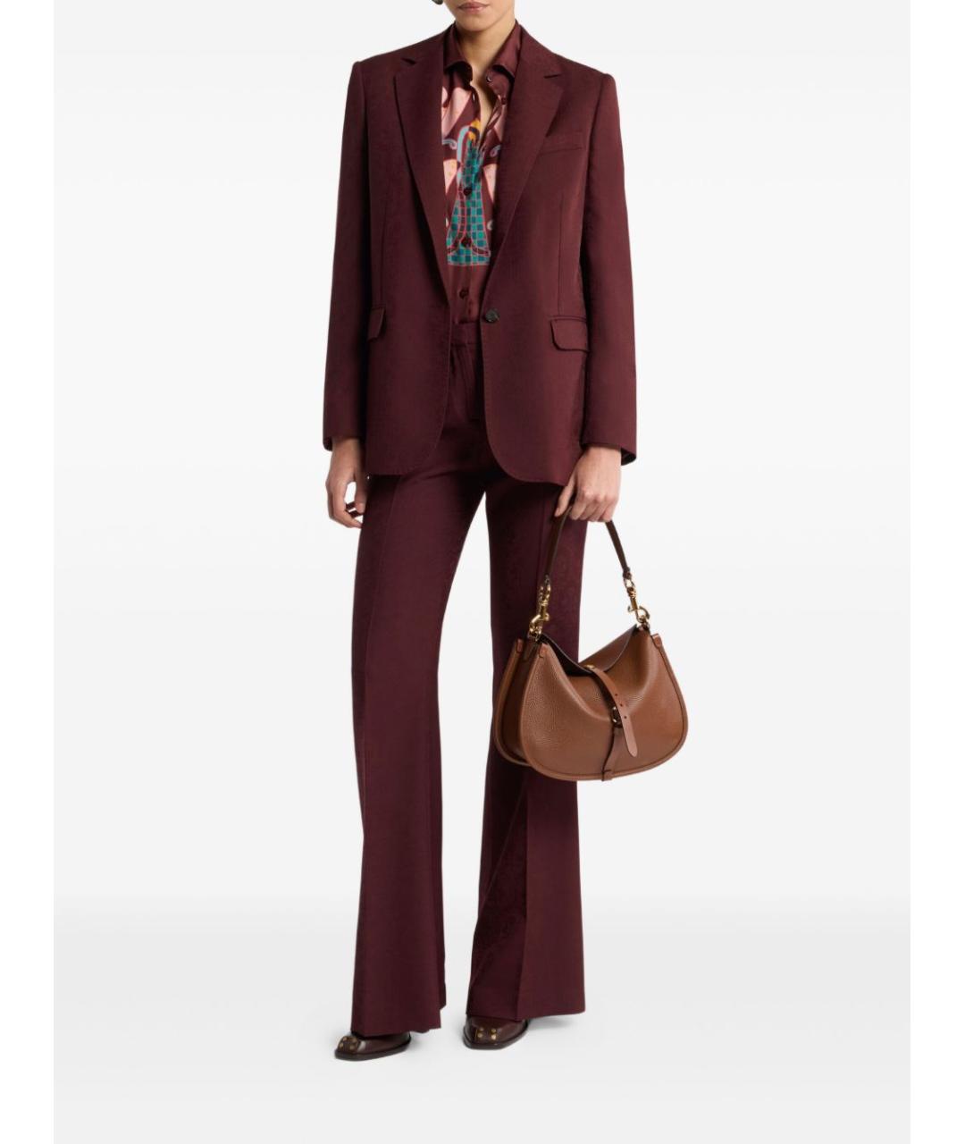 ETRO Бордовые шерстяные прямые брюки, фото 5