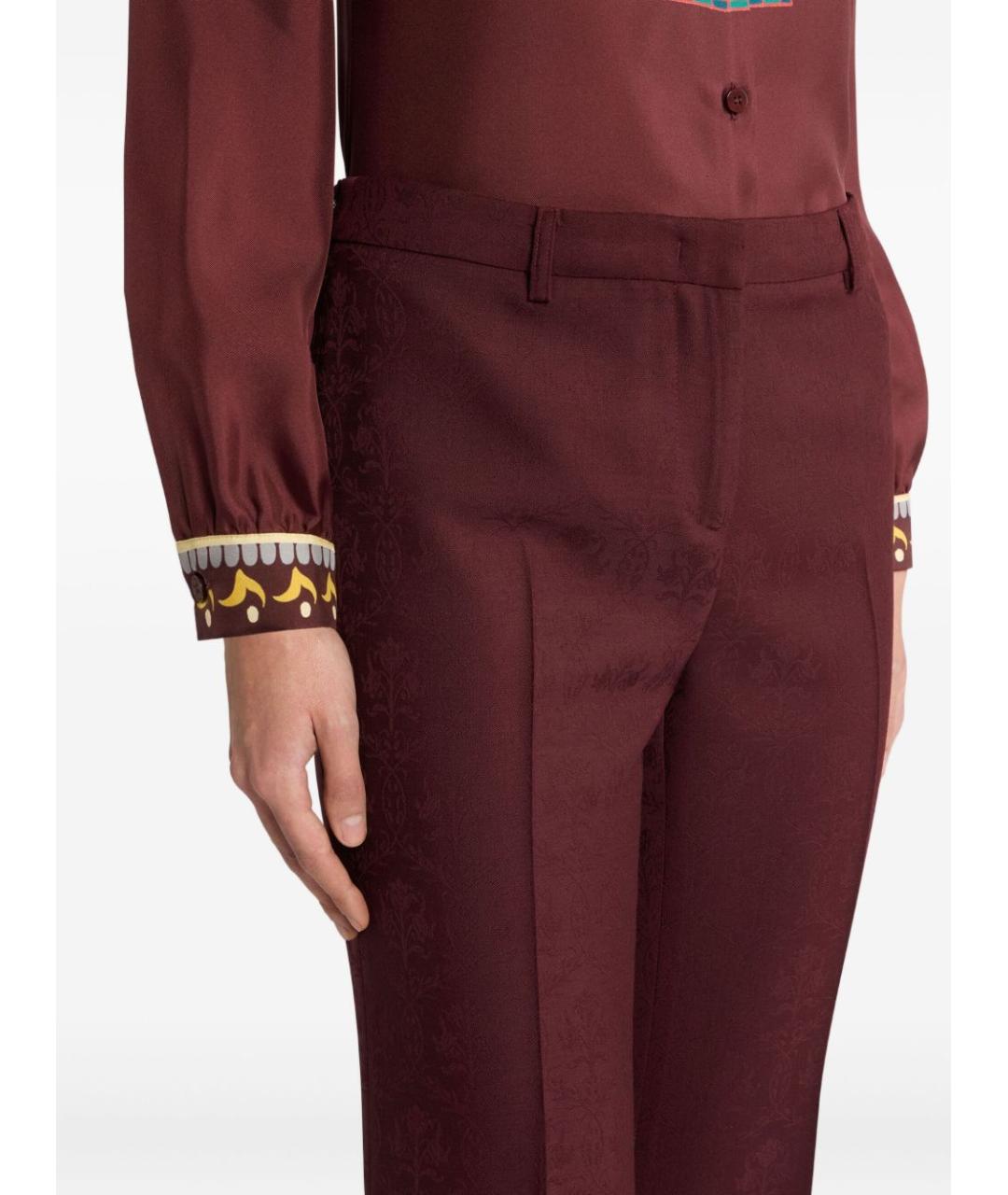 ETRO Бордовые шерстяные прямые брюки, фото 4