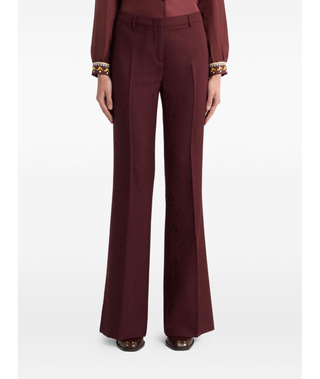 ETRO Бордовые шерстяные прямые брюки, фото 2
