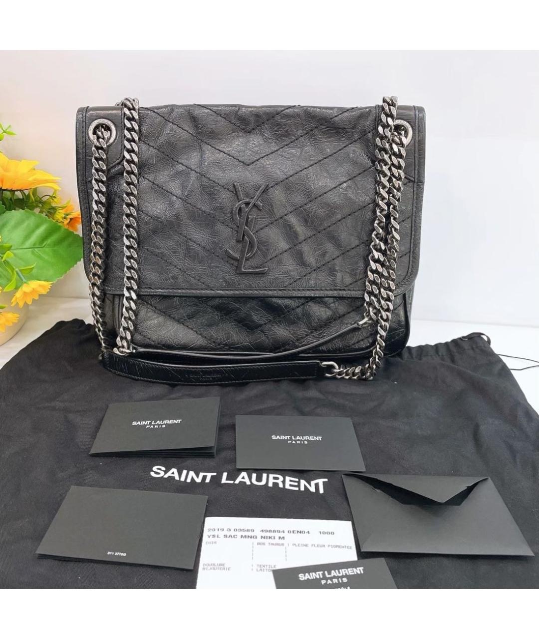 SAINT LAURENT Черная кожаная сумка через плечо, фото 2