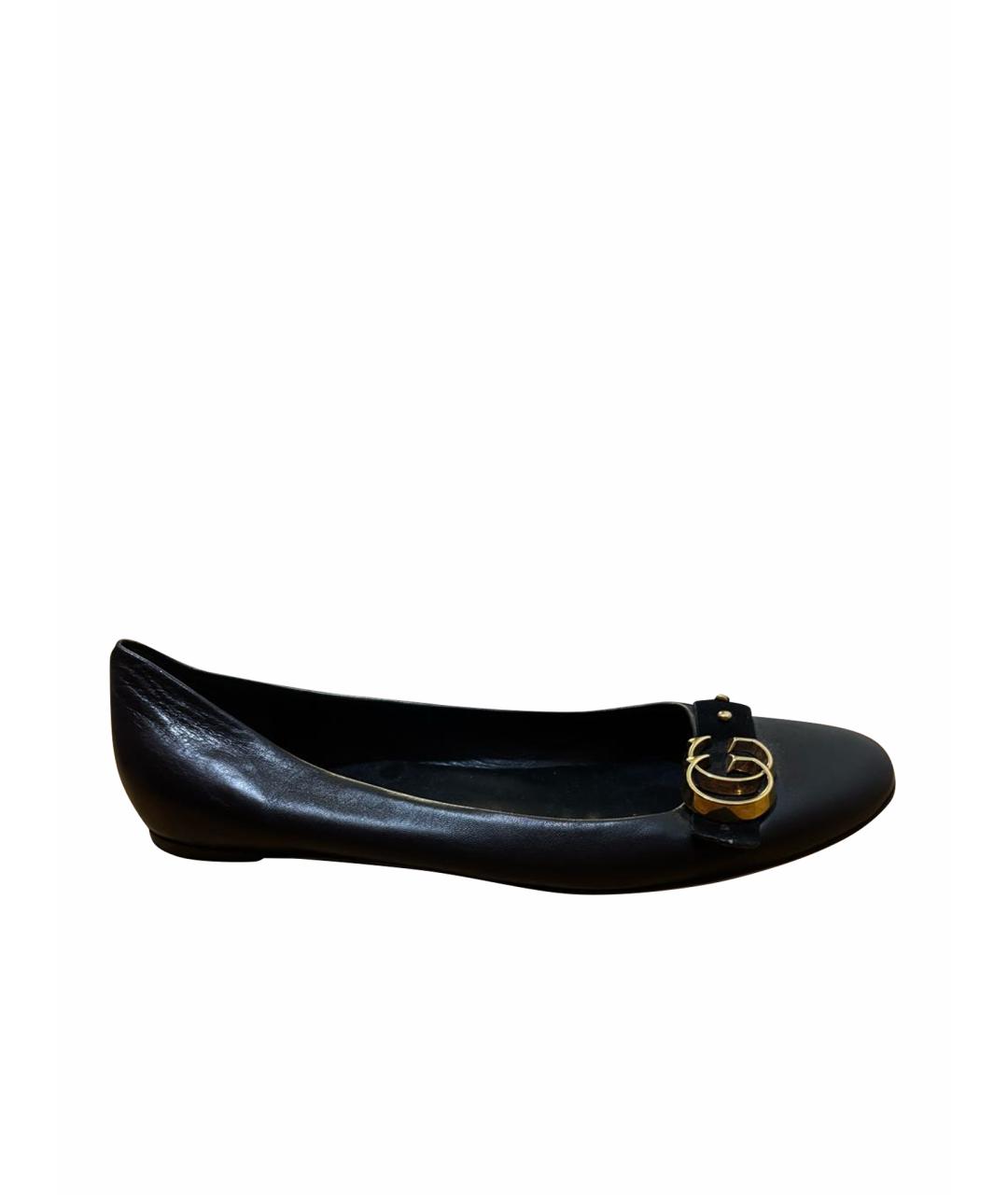 GUCCI Черные кожаные балетки, фото 1