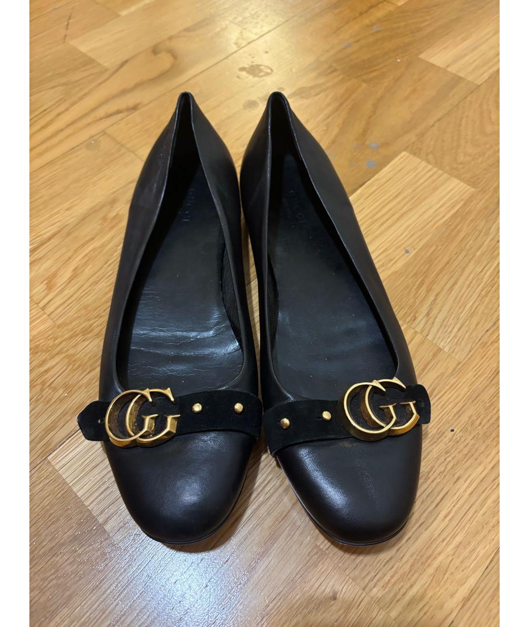 GUCCI Черные кожаные балетки, фото 2