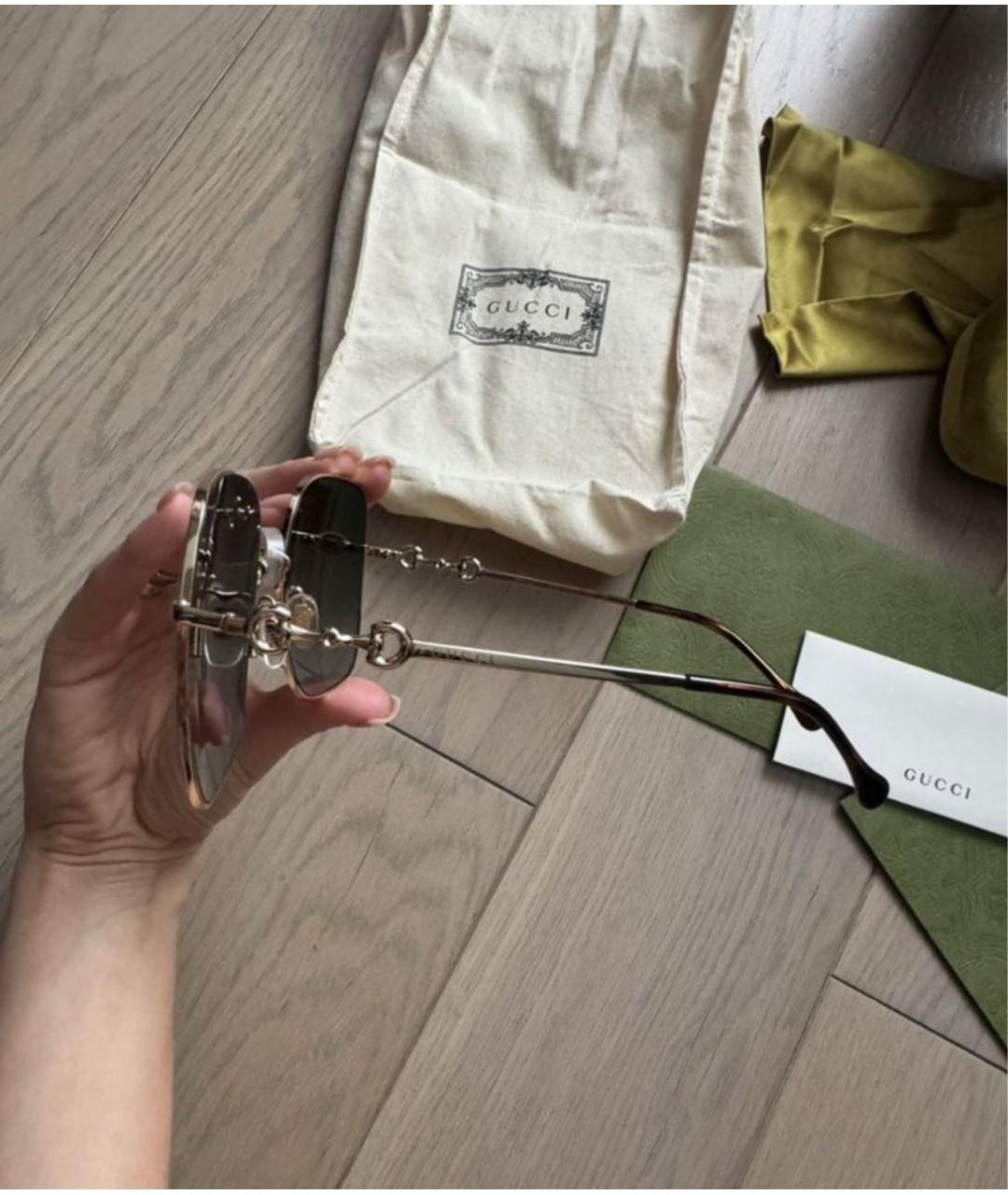 GUCCI Коричневые металлические солнцезащитные очки, фото 3
