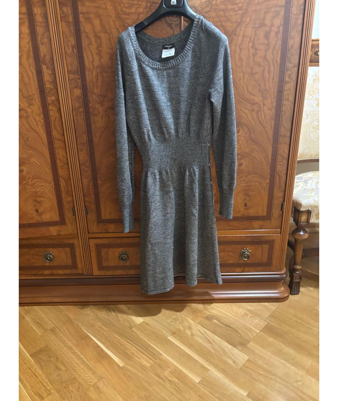 CHANEL Серое шерстяное повседневное платье, фото 5