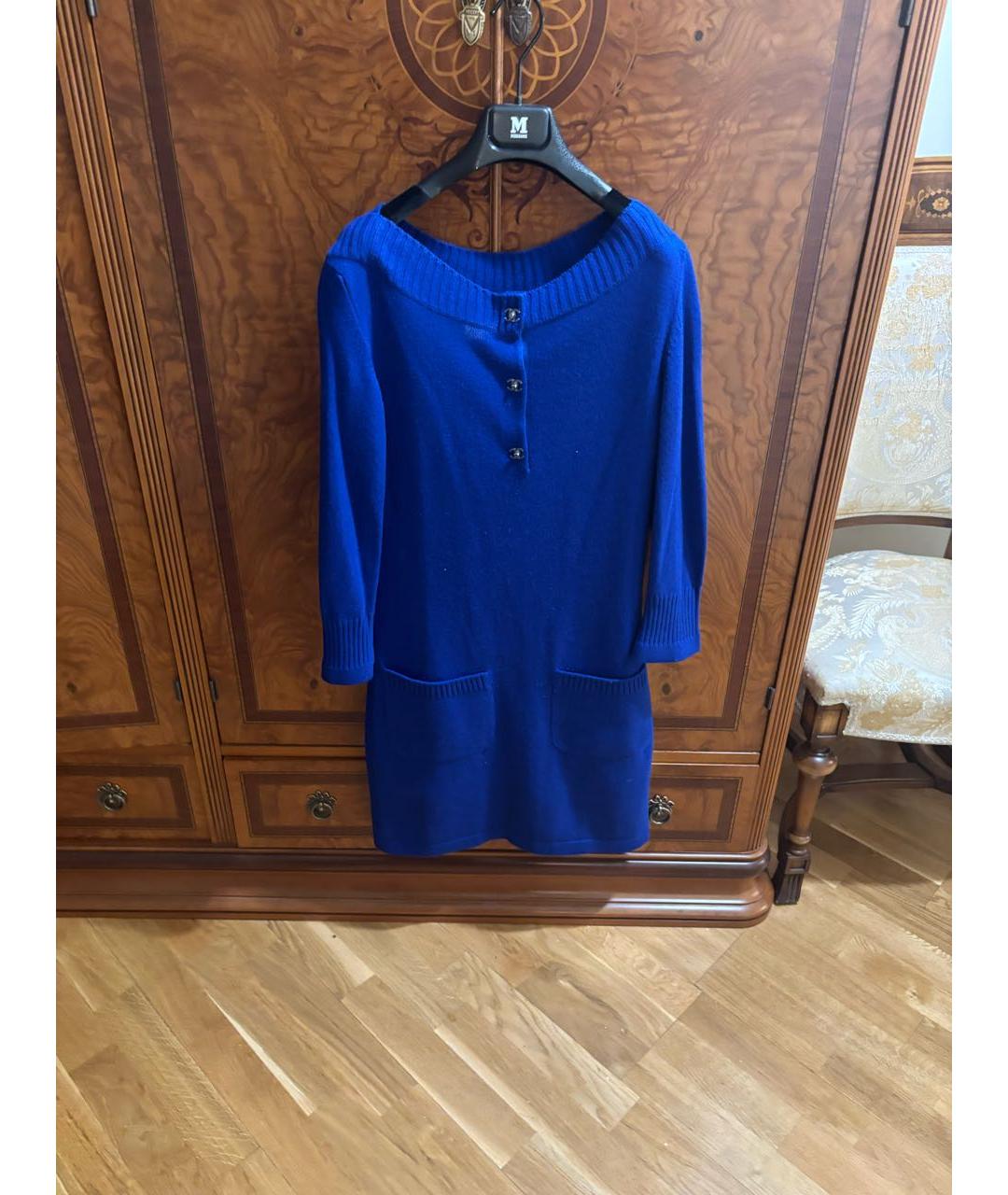 CHANEL Синее кашемировое повседневное платье, фото 5