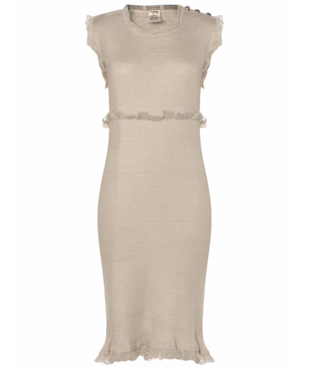 CHANEL Бежевое шелковое повседневное платье, фото 1