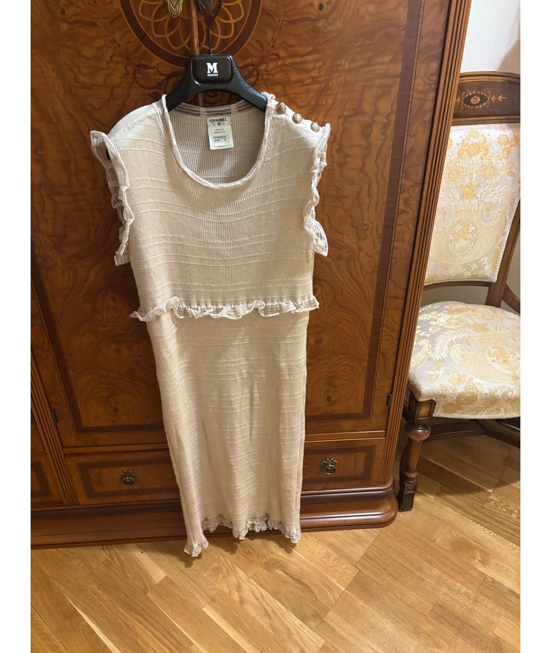 CHANEL Бежевое шелковое повседневное платье, фото 5