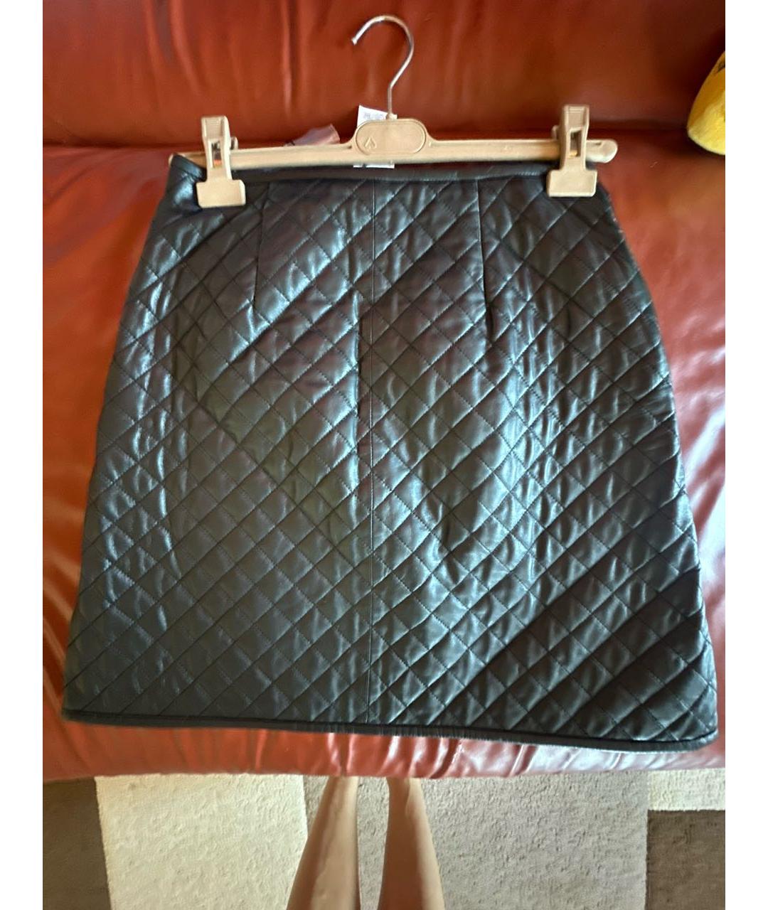 'S MAX MARA Черная кожаная юбка мини, фото 3