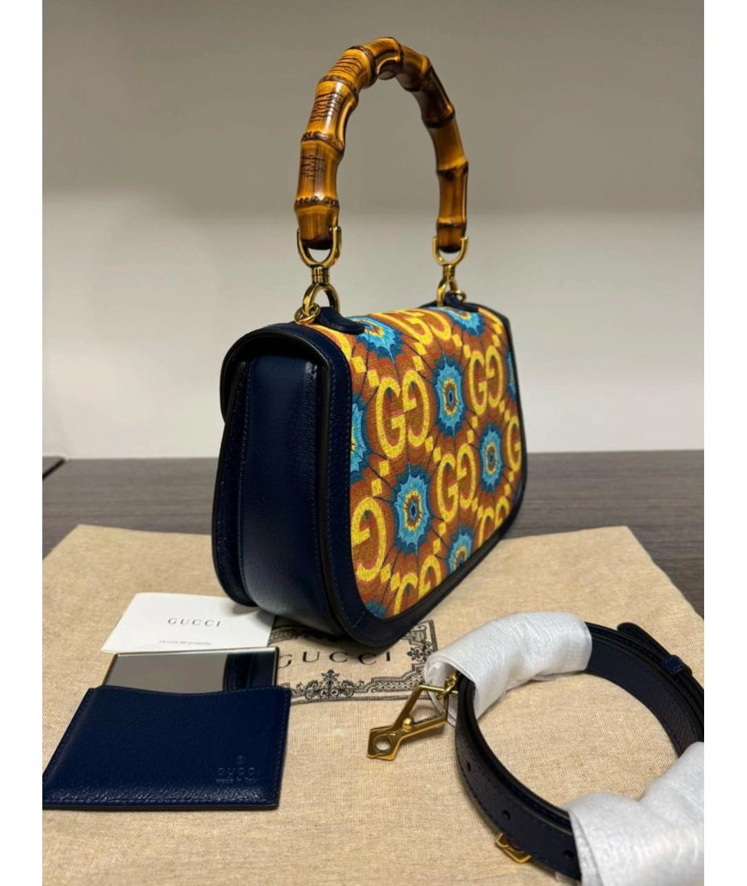 GUCCI Синяя кожаная сумка с короткими ручками, фото 5