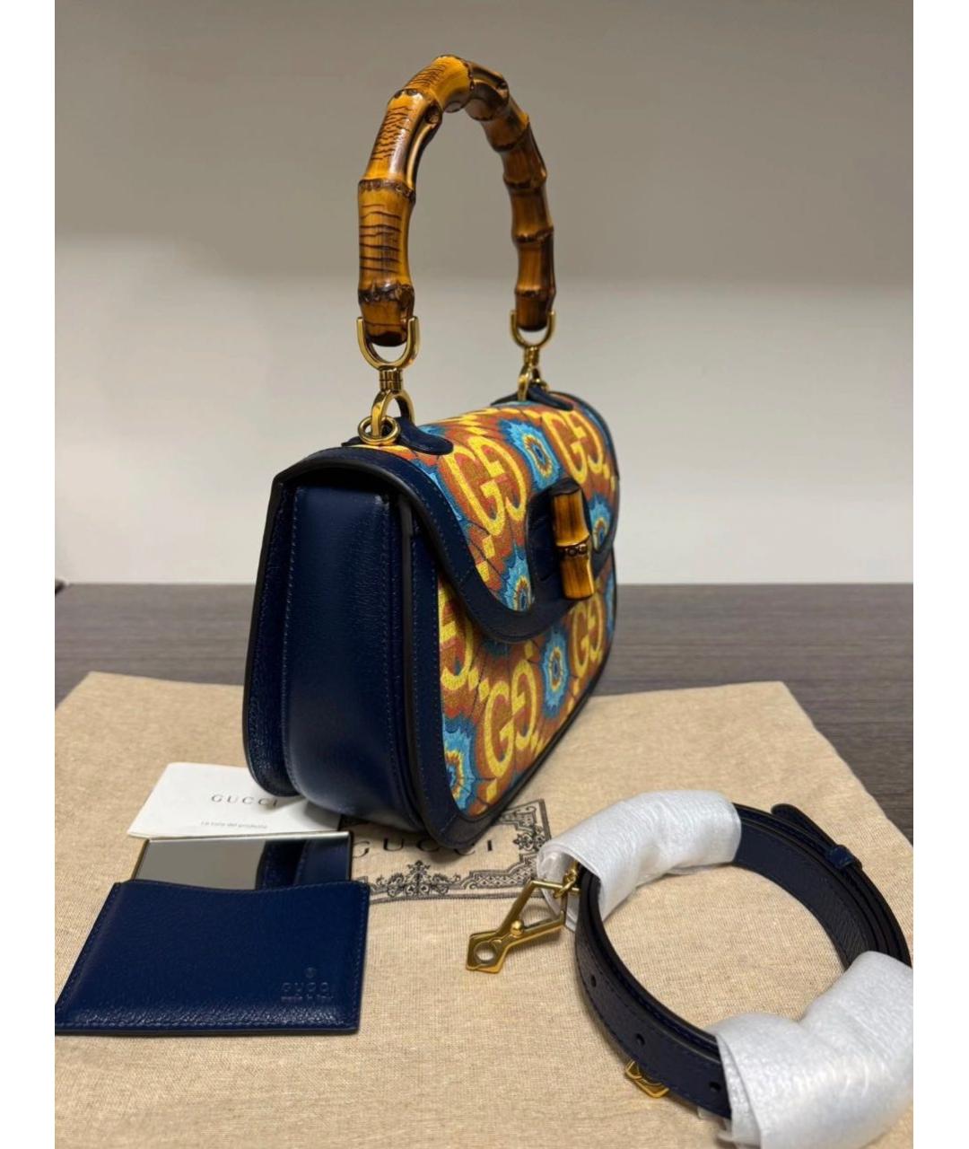 GUCCI Синяя кожаная сумка с короткими ручками, фото 2