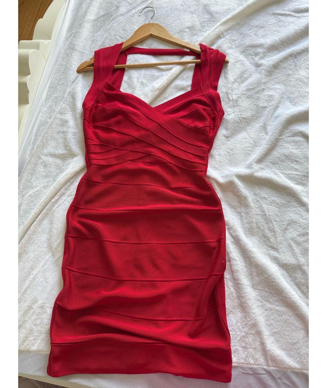 HERVE LEGER Бордовое вискозное коктейльное платье, фото 5