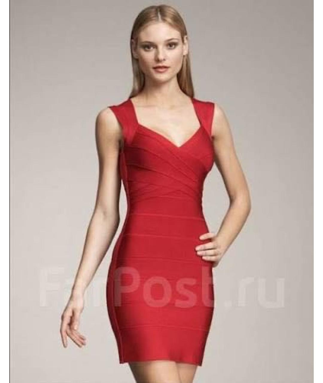 HERVE LEGER Бордовое вискозное коктейльное платье, фото 3