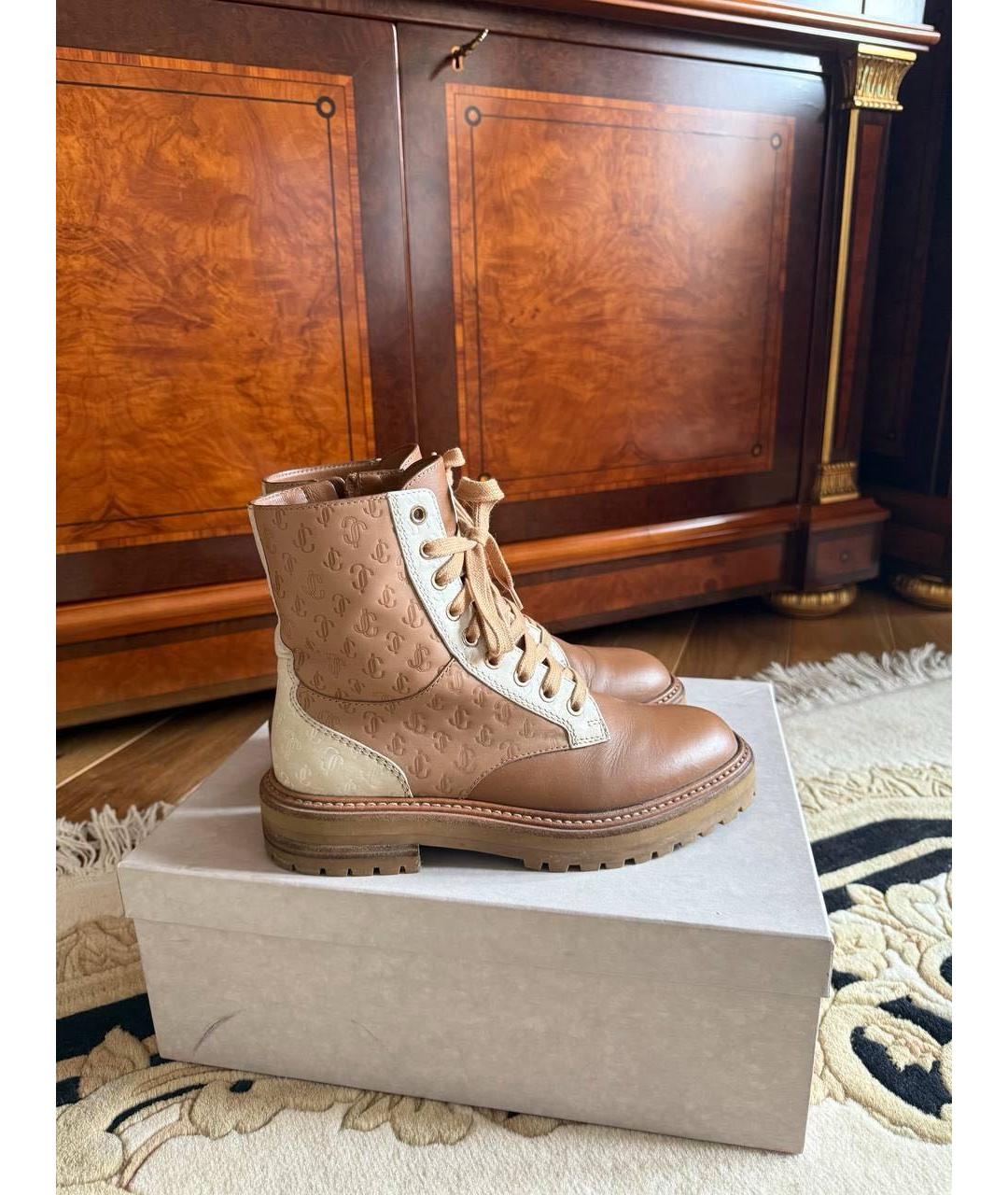 JIMMY CHOO Коричневые кожаные ботинки, фото 3