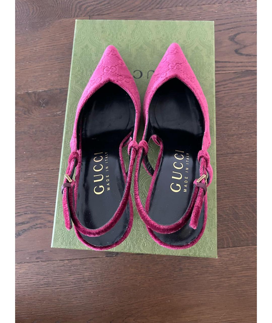 GUCCI Бордовые бархатные туфли, фото 2