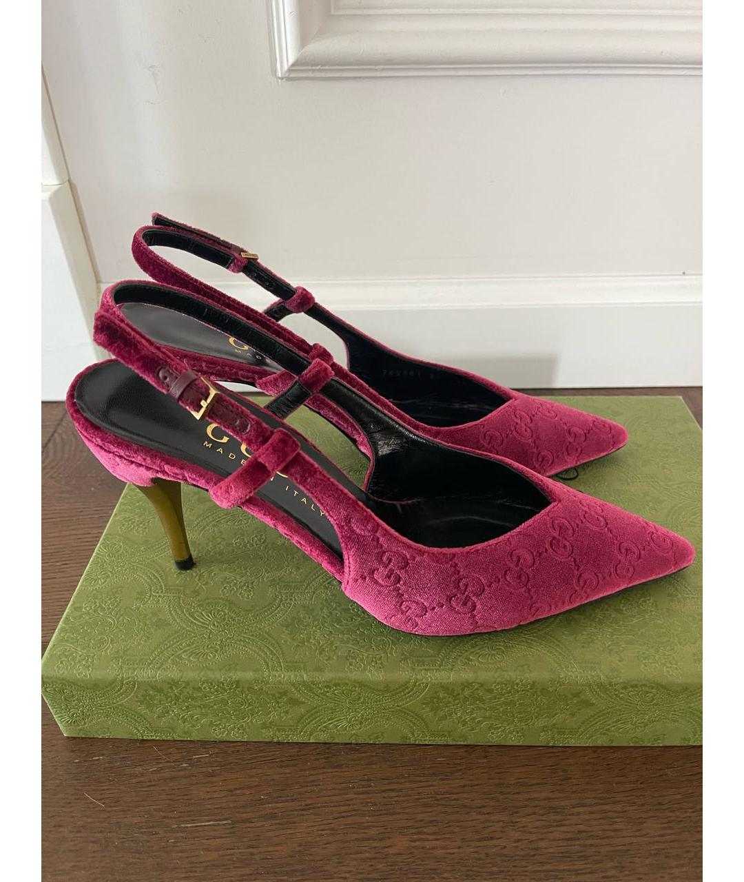 GUCCI Бордовые бархатные туфли, фото 3