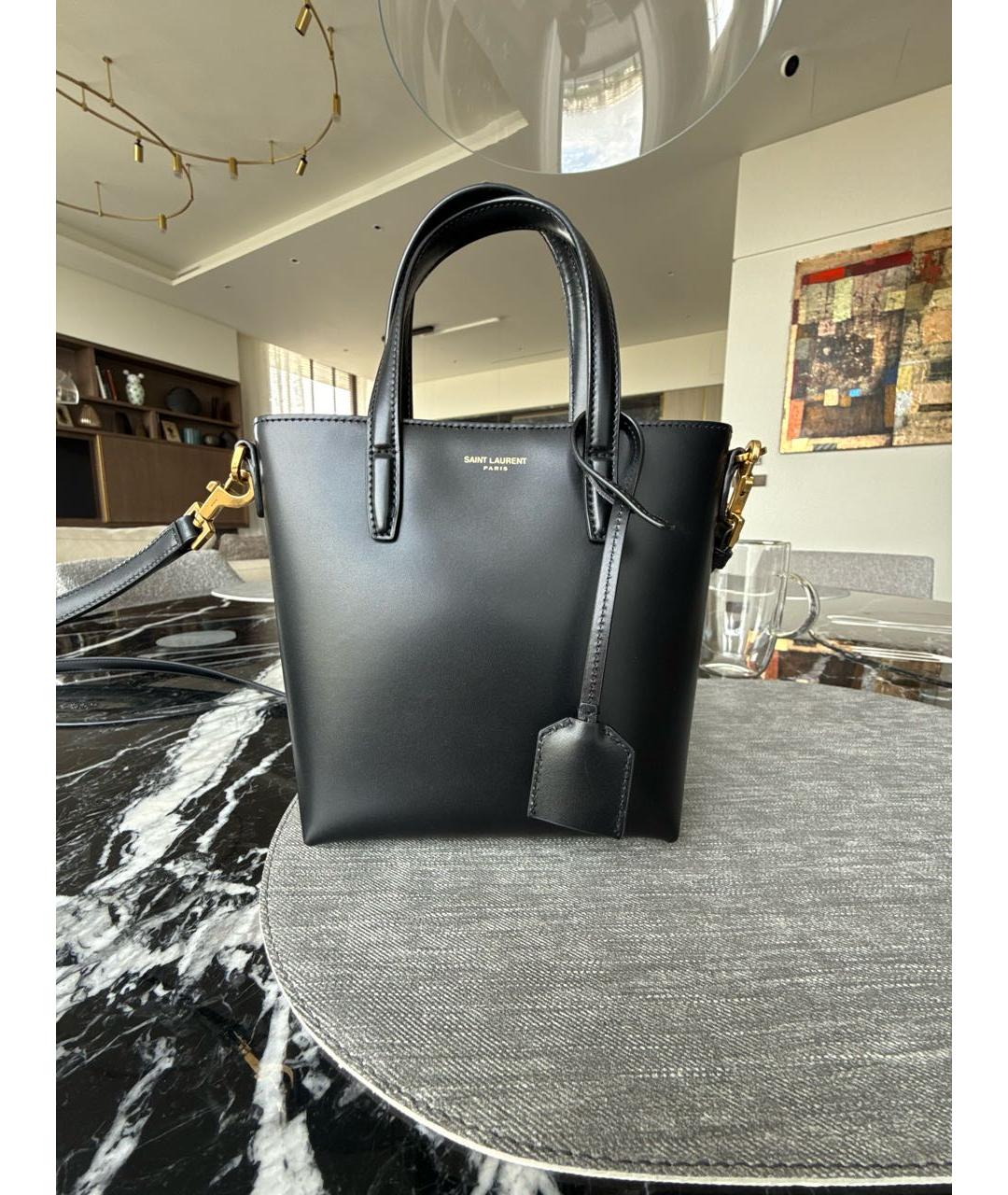 SAINT LAURENT Черная кожаная сумка с короткими ручками, фото 9